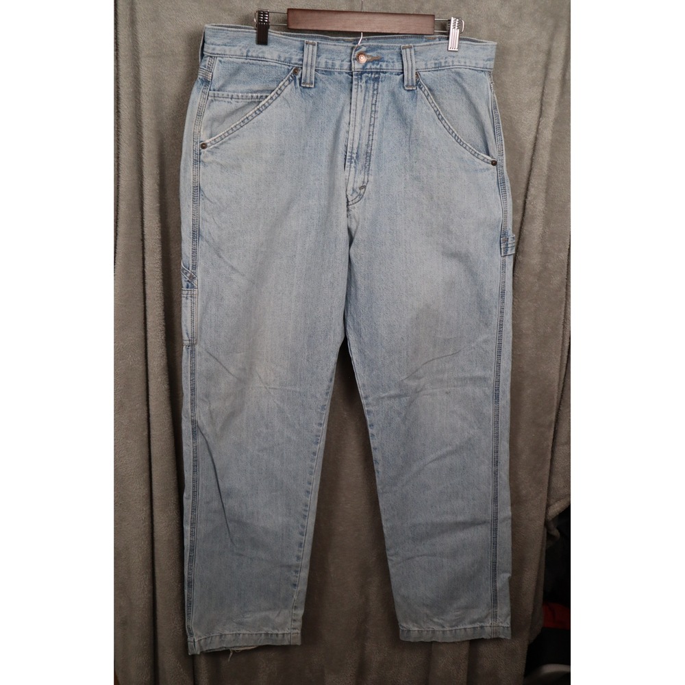 Signature by Levi Strauss Mens Carpenter Jeans Light Wash Workwear 36X34 Blue